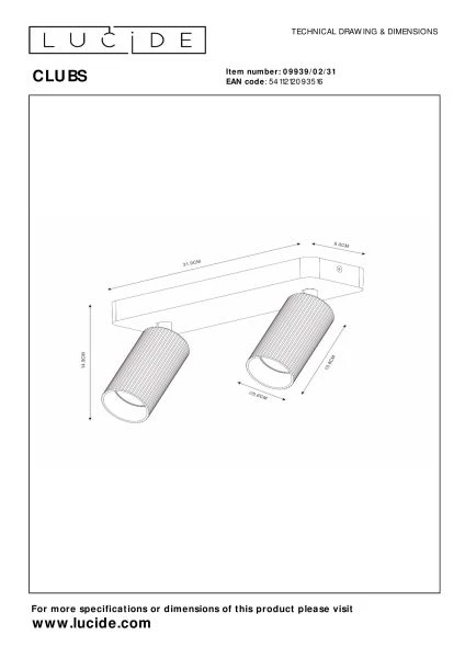 Lucide CLUBS - Ceiling spotlight - 2xGU10 - White - technical